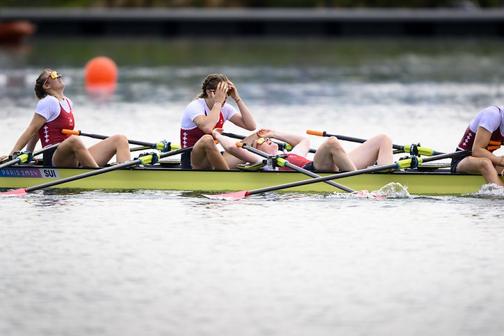 Issue cruelle pour le quatre de couple féminin helvétique mercredi à Vaires-sur-Marne. © KEYSTONE/LAURENT GILLIERON